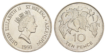Острова Святой Елены и Вознесения 10 пенсов 1991 KM 15 медно-никель UNC 4385-942