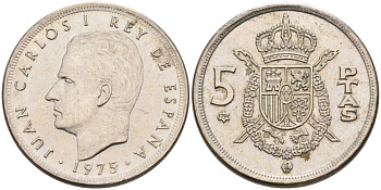 Испания 5 песет 1975 (79) Хуан Карлос I KM 809 медно-никель 4573-944