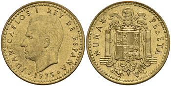 Испания 1 песета 1975 (77) Хуан Карлос I (1975-2014) KM 806 алюминиевая бронза 4604-234