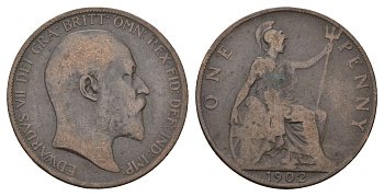 Великобритания 1 пенни 1902 Эдуард VII (1901-1910) KM 794.2, Spink 3990 бронза 79-434