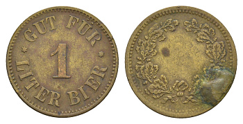 Германия жетон 1 литра пива ND латунь 4636-1248