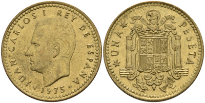 Испания 1 песета 1975 (77) Хуан Карлос I (1975-2014) KM 806 алюминиевая бронза 4604-234