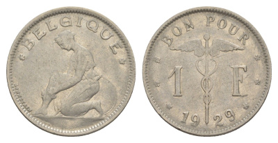 Бельгия 1 франк 1929 Belgique, Альберт I (1909-1934) KM 89 никель 4619-1031