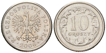 Польша 10 грошей 2006 KM 279 медно-никель UNC 4532-745