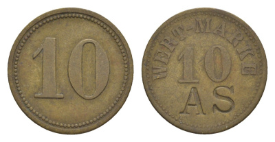 Германия игровой жетон в 10 пфеннигов ND с отметкой AS латунь 4636-1255