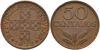 Португалия 50 сентаво 1973  KM 596 бронза    4153-131