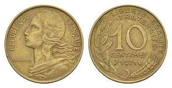 Франция 10 сантимов 1971 тип Morlon KM 929, Le Franc 144.11 алюминиевая бронза 4630-355