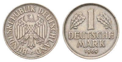ФРГ 1 марка 1969 G KM 110, J. 385 медно-никель 202-1127