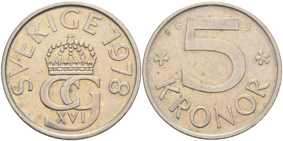 Швеция 5 крон 1978 Карл XVI Густав (1973- ) KM 853 медно-никель 4521-912