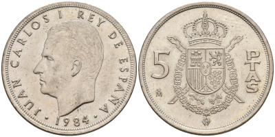 Испания 5 песет 1984 Хуан Карлос I (1975 - 2014) KM 823 медно-никель 4155-736