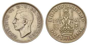 Великобритания 1 шиллинг 1947 Георг VI (1936-1952), Шотландский герб KM 864, Spink 4104 медно-никель 4182-213