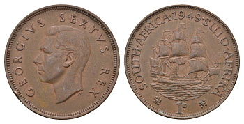 ЮАР 1 пенни 1949 Георг VI (1936-1952) KM 34.1 бронза 4661-324