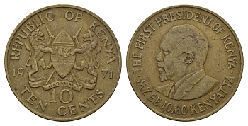 Кения 10 центов 1971 Джомо Кениата KM 11 никель латунь 4653-432