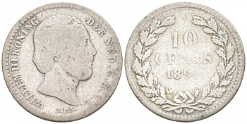 НИДЕРЛАНДЫ 10 ЦЕНТОВ 1890 ВИЛЬГЕЛЬМ III KM 80 серебро 44-1024