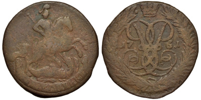 Россия 2 копейки 1761 красный монетный двор, Елизавета Петровна (1741-1762) Биткин 395 медь 221-811