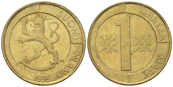Финляндия 1 марка 1995 M KM 76 алюминиевая бронза 92-114