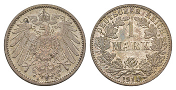Германия 1 марка 1914 A, Вильгельм II (1888-1918) KM 14, J. 17 серебро aUNC 4626-234