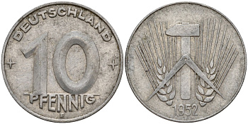 ГДР 10 пфеннигов 1952 E KM 7 алюминий 24-1255