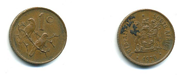 ЮАР 1 ЦЕНТ 1970 ГЕРБ, КАПСКИЕ ВОРОБЬИ KM 82 бронза 46-2021