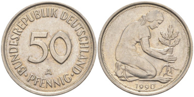 ФРГ 50 пфеннигов 1990 A J 384a, KM 109.2 медно-никель 63-359