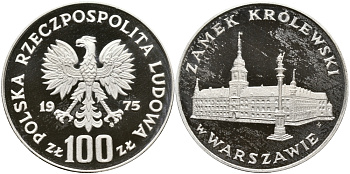 Польша 100 злотых 1975 MW, королевский замок в Варшаве KM 76, Parchimowicz 271 серебро PROOF 1526-1022