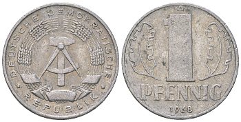 ГДР 1 пфенниг 1968 А КМ 8.1 алюминий 3458-324