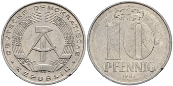 ГДР 10 пфеннигов 1983 A KM 10 алюминий 77-753