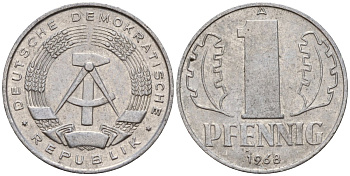 ГДР 1 пфенниг 1968 A KM 8.1 алюминий 100-848