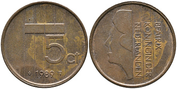 НИДЕРЛАНДЫ 5 ЦЕНТОВ 1989 БЕАТРИКС KM 202 бронза 65-1251