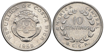 Коста-Рика 10 сентимо 1958  KM 185.1a сталь  UNC  4609-811