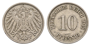 Германия 10 пфеннигов 1912 J, Вильгельм II (1888-1918) KM 12, J. 13 медно-никель 4636-946