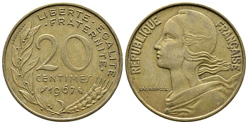 ФРАНЦИЯ 20 САНТИМОВ 1967 KM 930 медь алюминий никель 4364-3322