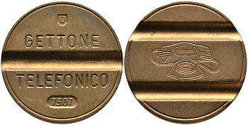 ИТАЛИЯ ТЕЛЕФОННЫЙ ЖЕТОН № 7307, ДИАМЕТР 24,5 ММ. латунь 65-1042
