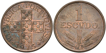 Португалия 1 эскудо 1975 KM 597 бронза 4571-755