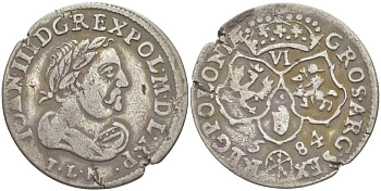 Польша 6 грошей (шостак) 1684 TLB, Ян III Собеский (1674-1696), вес 3,19 гр. KM 128, Kopinski 267.8a серебро 1517-925