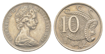 Австралия 10 центов 1978 Елизавета II (1952-2022), птица лирахвост KM 65 медно-никель 4364-756