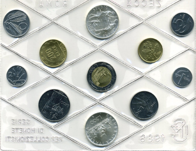 Италия госнабор из 11 монет 1988 100 лет со дня смерти Иоанна Боско KM MS 19 серебро UNC 7-5-1-4