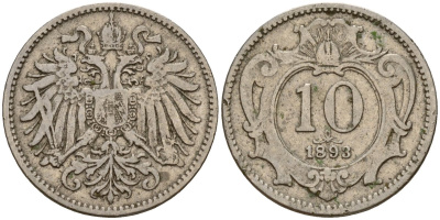 Австрия 10 геллеров 1893 Франц Иосиф I (1848-1916) KM 2802 никель 4154-839