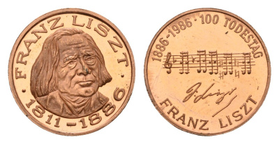 ФРГ медаль 100 лет со дня смерти Ференца Листа 1986 диаметр 18 мм, вес 2,3 гр алюминий плакированный медью UNC 4640-346