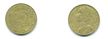 ФРАНЦИЯ 20 САНТИМОВ 1982 KM 930 медь алюминий никель 54-2037