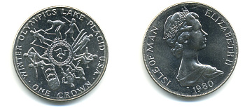 Остров Мэн 1 крона 1980 Зимние Олимпийские игры 1980 года в Лейк-Плэсиде, виды спорта КМ 64 медно-никель UNC 58-913