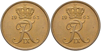 ДАНИЯ 5 ЭРЕ 1963 C;S, ФРЕДЕРИК IX (1947-1972) KM 843,2 бронза 202-715