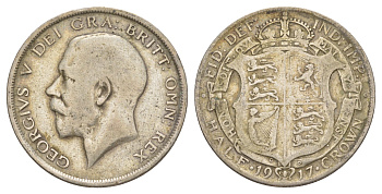 Великобритания 1/2 кроны 1917 Георг V (1910-1936) KM 818.1, Spink 4011 серебро 1526-532