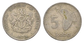 Нигерия 5 кобо 1973 KM 9.1 медно-никель 4701-1247