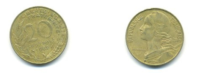 ФРАНЦИЯ 20 САНТИМОВ 1982 KM 930 медь алюминий никель 54-2037