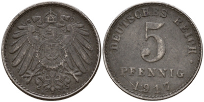 Германия 5 пфеннигов 1917 A J.297  KM 19 железо    4598-1152