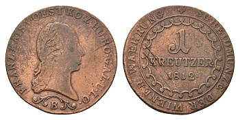 Австрия 1 крейцер 1812 B, Франц II (1792-1835) KM 2112 медь 94-352