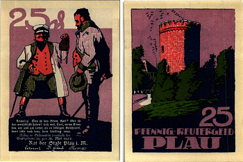 ПЛАУ-АМ-ЗЕЕ 25 ПФЕННИГОВ 1922 НОТГЕЛЬД, ИЮНЬ 1922 - 31 МАЯ 1922, ЗЕМЛЯ МЕКЛЕНБУРГ-ПЕРЕДНЯЯ ПОМЕРАНИЯ Grabowski 1061.2 бумага 6318-47-2-3