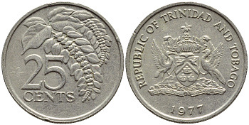 Тринидад и Тобаго 25 центов 1977 цветок дикая пуансеттия KM 32 медно-никель 4396-728