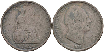 Великобритания 1/2 пенни 1831 Вильгельм IV (1830-1837) KM 706, Spink 3847 медь 1518-1342